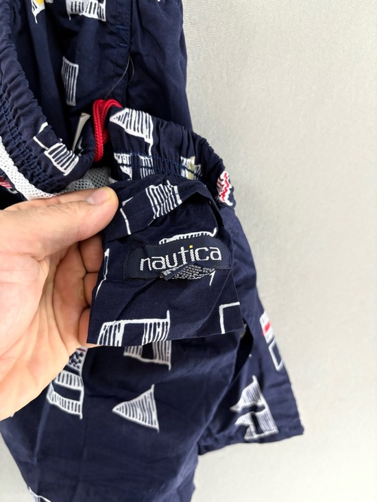 Nautica Swim Trunks Shorts Blue Flag Large Retro Sumer Vacation - Picture 5 of 8